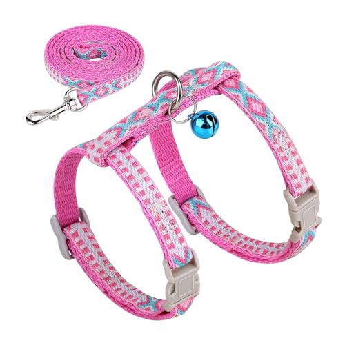 EOFNWKER Pet Collar Nylon Cat Harness Vest Leash Lead Kitten Puppy Adjustable Small Medium Cats Dog Harness with Bell Accessories Leash Set Dog Necklace(Style4)