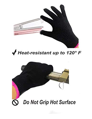 Aft90 2 Heat Resistant Glove For Hair Styling, Curling Iron, Flat Iron And Curling Wand, Black, Pink Edge #TOP2