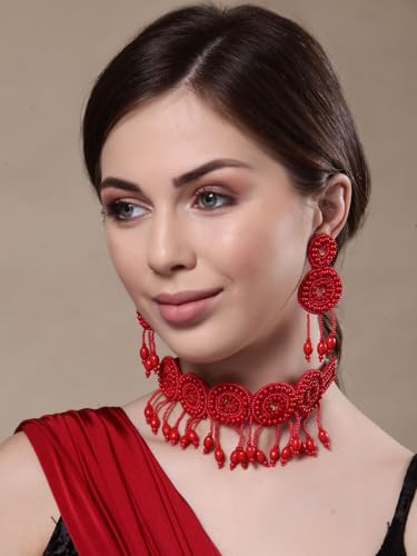 Juego de joyas hechas a mano rojas de latón estilo artesanal S 3