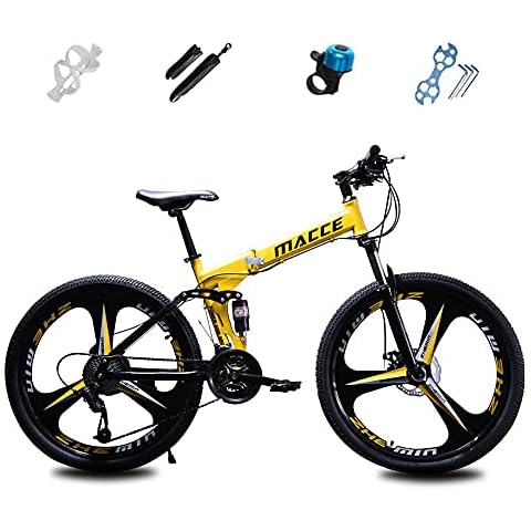 Folding Mountain Bike, 24/26 Inch City Bicycle for Adults, High Carbon Steel Frame, 21 Speed, Shock Absorption, Safety Dual Disc Brakes System, BMX Bikes for Men Women Teens Student Cover