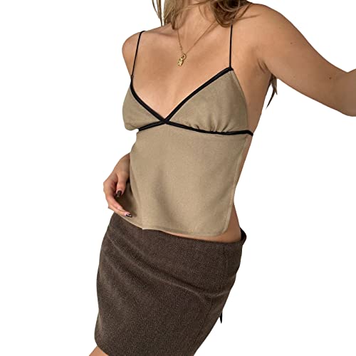 Women Y2K Backless Crop Top Vintage Sexy Tie Up Spaghetti Strap Camisole Summer Cute Mini Vest E-Girl Streetwear #TOP1