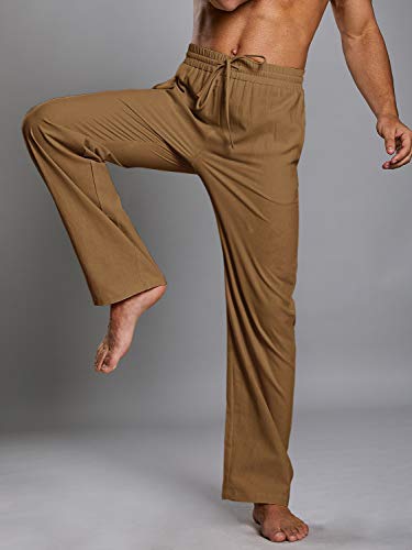 Image of PASLTER Mens Cotton Linen Pants Casual Summer Beach Pants Dress Trousers | Loose Fit, Elastic Drawstring Waist, Lightweight, Straight-Legs, Slacks, Yoga, Work, Vacation, Quick Dry