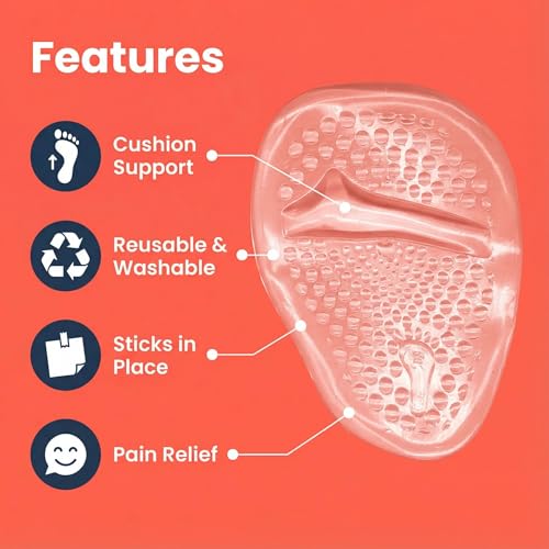 THSTOIC Ball of Foot Cushions for Women (2 Pairs), Anti-Slip Gel Metatarsal Pads & Forefoot Inserts for High Heels Flats Dress Shoes - All Day Comfort | One Size Fits Most