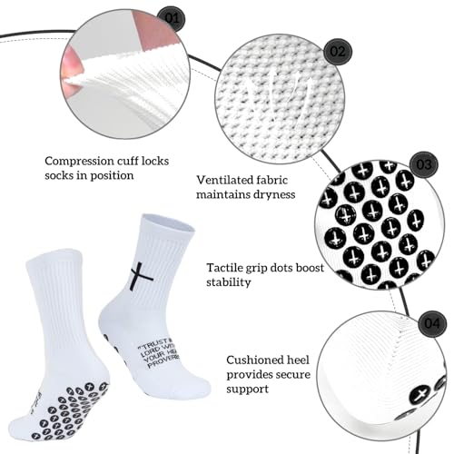 6 Pairs Cross Grip Soccer Socks for US 6-13 - Anti-Slip Christian Socks with Bible Verse, Jesus Sports Sock for Training3