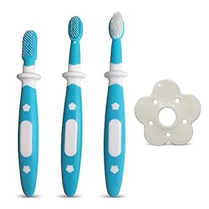 LuvLap Baby 3 Stage Training Toothbrush manual Set for kids with Anti Choking Shield, Baby Oral Hygiene, BPA Free, (Pack…