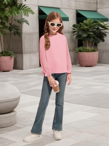 Image of Haloumoning Girls Long Sleeve Shirts Chiffon Blouses 5-14 Years