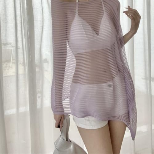 Poncho Summer, Womens Sheer Knit Poncho Shrug, Pullover Sweater Lightweight Crochet Poncho Ruffle Top for Women(Natural)3