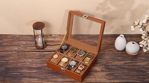 Image of Leather World Faux Leather Watch Box Organizer For Men & Women - Wrist Watch Box Holder 8 Slots - Removable Pillows Display Case - Gift for Loved Ones - Tan