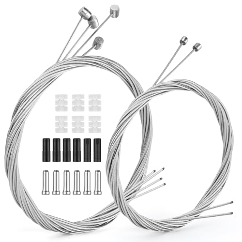Uordirya 6 Pcs Premium Bike Cable Kits -4 Pcs Bicycle Brake Cable and 2 Pcs Bike Shifter Cable, Professional Bicycle Parts For MTB, 18 Pcs End Caps, Tubes and O-rings