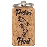dekolaser24 - Schlüsselanhänger Petri Heil Angeln Angelsport Angler Für Männer Frauen Geschenk zum Geburtstag oder Weihnachten