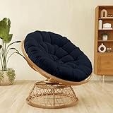 38'' 360 Degree Swivel Wicker Papasan Chair with Cushion and Base - Thickened Rattan Swivel Papasan Chair with Soft Cushion and Durable Frame, Oversized Reading Chair for Living Room, Dark Blue
