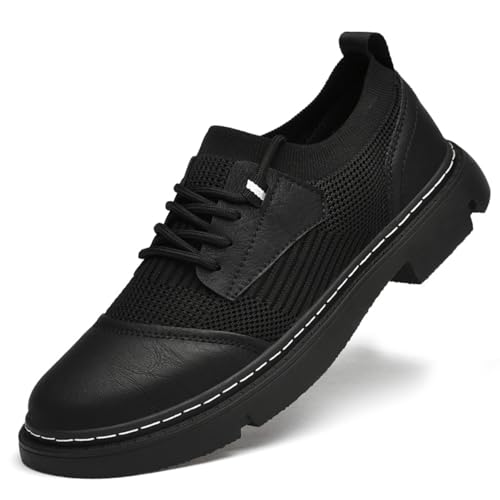 Men's Casual Shoes - Leather & Mesh Comfortable Fit, Breathable Fabric with Durable Rubber Sole for Everyday Wear Pull-Tab Lace-Up Design