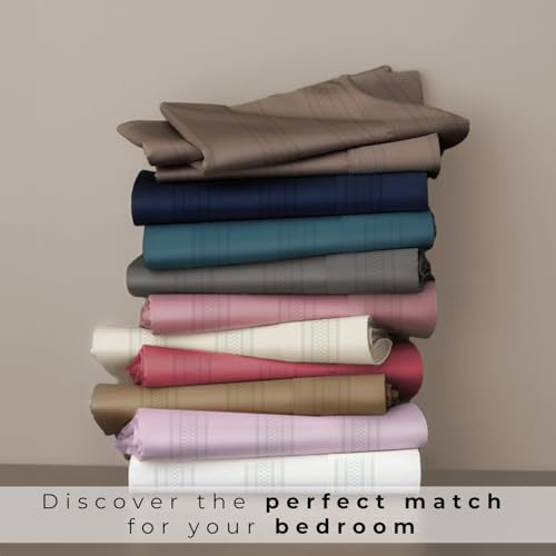 Image of Sassoon Artemis Italian Jacquard Weave Sateen Cotton Bedsheet - 400 TC, Cotton, Stripe Design, King Size (108 x 108 inches), Color: Denim, Soft, Breathable, - 1 Bedsheet + 2 Pillow Covers
