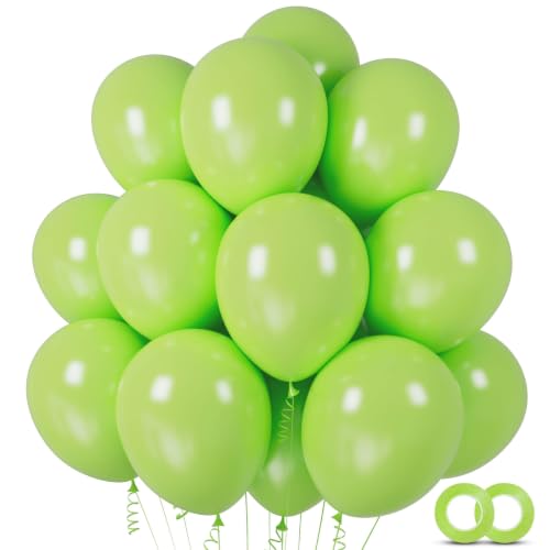 Image of 100pcs Lime Green Balloons 12 inch | Thickened Helium Fruit Green Balloons, Safari Jungle Dinosaur Summer Weddings St. Patrick's Day Birthday Party Decorations