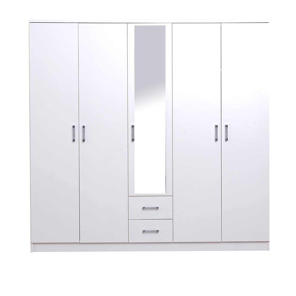 Danube HomeAstoria 5-Door Wardrobe | Extra Sturdy Closet, Clothes Storage Cupboard | Modern Design Space Saving Cabinet For Bedroom L 193.6 X W 53 X H 187.5 Cm - White