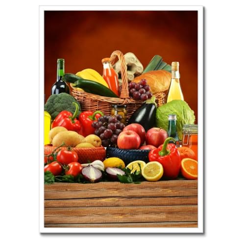 Décoration murale cuisine fruits et légumes poster cadre noir 50x70