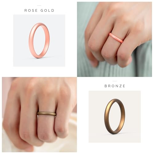 ThunderFit Women’s Silicone Thin and Stackable Ring Enhancers, Silicone Wedding Bands, 2.5mm Wide 2mm Thick, Variety Multipack 1-123