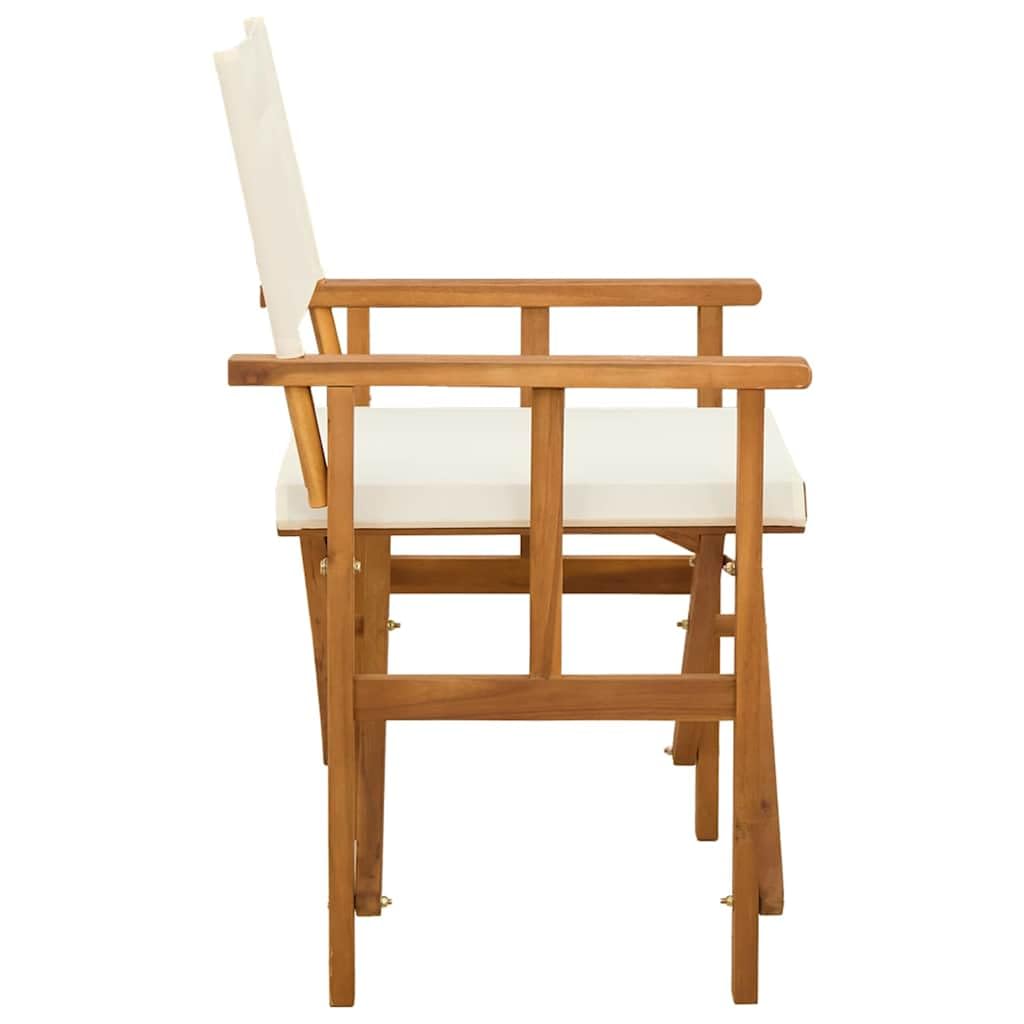 Regiestuhl Massivholz Akazie - Faltbarer Gartenstuhl mit Polyester-Bezug für Camping, Balkon und Strand - Stilvoller Klappstuhl Braun und Creme - 55 x 56 x 88 cm