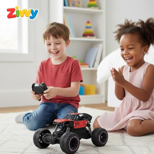 Image of Red RC Car Rock Crawler Remote Control Car with LED Headlight, Rechargeable Battery High Speed Off Road RC Car, Monster Truck Toy Car for Kids & Boys 7-14 Years | Remote Control Car Toy Gift