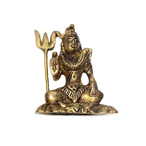 Shiva Figur Messing sitzend mit Trishula 6cm 90g Indischer Gott des Alls Hinduismus Religiöse Statue Herr der DREI Welten Gottheit Skulptur Esoterik Cover
