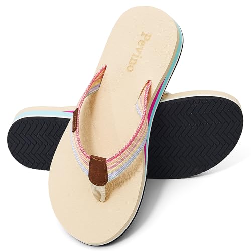 Image of Pevino Women's Orthotic Flip Flops,Casual Comfortable Yoga Mat Thong Sandal with Arch Support