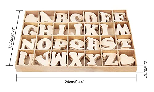 ANCLLO 112-teiliges Holzbuchstaben-Set A-Z und Herz mit Aufbewahrungsschale - Natürliche Holzalphabet-Bastelbuchstaben für Kunst, Handwerk, Hochzeitsdekoration