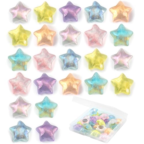 24Pcs Star Fridge Magnets, Colorful Star Refrigerator Magnets,Cute 3D Magnets, Small Star Magnets,Strong Decorative Magnet for Fridge Locker Whiteboard Office Kitchen Cabinet (Glittering Star)