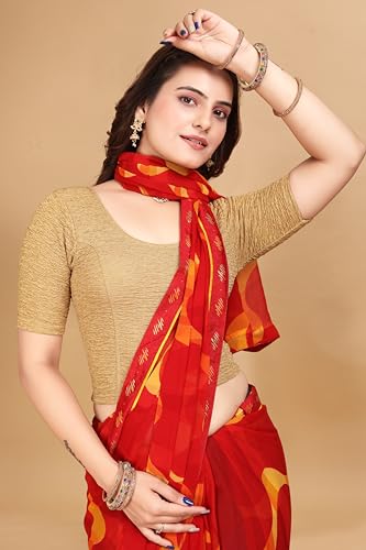 Image of SFT Women's Polycotton Readymade Saree Blouse with Round Neck Half Sleeves Solid Pattern Regular Fit Pull On Closure and Standard Length