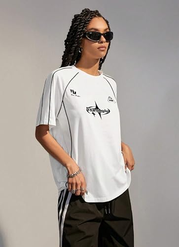 Image of SXV STYLE Printed Cool Aesthetic Racing Streetwear Oversized Baggy Cotton Y2K T-Shirt for Women