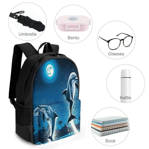 Supdreamc Backpack Anti-Theft Multipurpose Large Capacity Carry On Bag - Dolphin Blue Great Water Of Waves Sea Moon Camping Outdoor Backpack With Side Pockets4