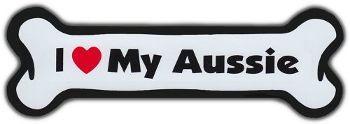 Crazy Sticker Guy Dog Bone Magnet: I Love My Aussie | Dogs Doggy Puppy | Australian Shepherd