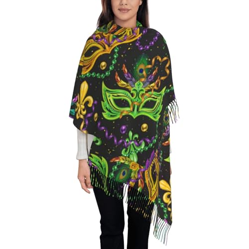 Womens Mardi Gras Cashmere Scarf, Warm Shawl Mardi Gras Green Print, Pashmina Scarves Wrap for Wedding Evening Dresses3