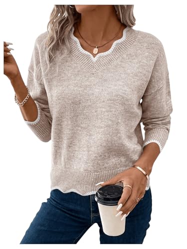 SOLY HUX Women's Long Sleeve Sweaters V Neck Knitted Sweater Tops Loose Jumper Pullover Fall Outfits