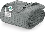 Utopia Bedding 100% Cotton Waffle Weave Blanket Queen Size for Bed - Lightweight, Breathable Summer Blanket, Soft Cozy Gift for Mother’s Day Home Decor (Cool Grey, 90x90 Inch)