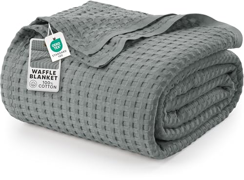 Lista de Cubrecamas más recomendados. 50 Utopia Bedding - Cobija de algodón de punto gofre, suave, ligera, transpirable, para cualquier cama y para todas las estaciones, 300 g/m2, gris frío, tamaño Queen, 229 x 229 cm