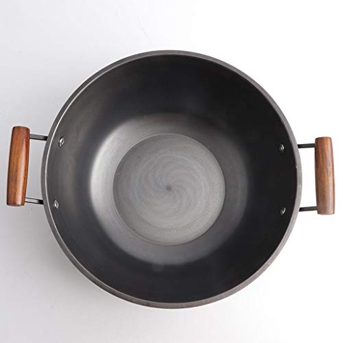Wok de hierro fundido sin recubrimiento con tapa de madera