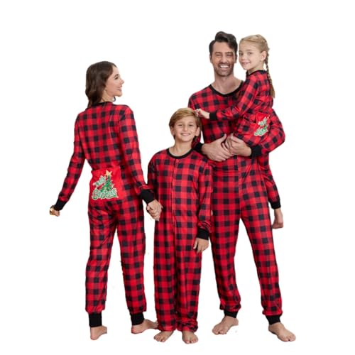 Family Onesie Pajamas Matching Sets- Adult&Kids Zip Up Long Sleeve Red Plaid One Piece Pajamas | Matching Christmas
