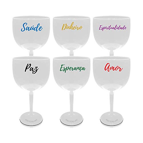 Kit 6 Taças Gin Brancas Personalizadas Palavras Fim de Ano