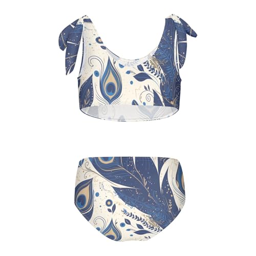 KLL Peacock Feather Pattern Girls' 2 Piece Bikini Sets Quick-Dry Beach Bathing Suit Bathing Suit2