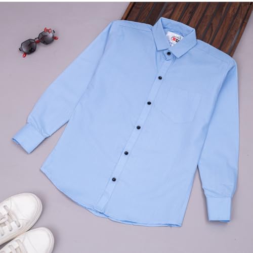 Image of Vikita Enterprise Kid Boy's Cotton Solid Shirt with Spread Collar Neck Full Sleeves Button Closure Curved Length and One Pocket | Shirt For Kids Boys