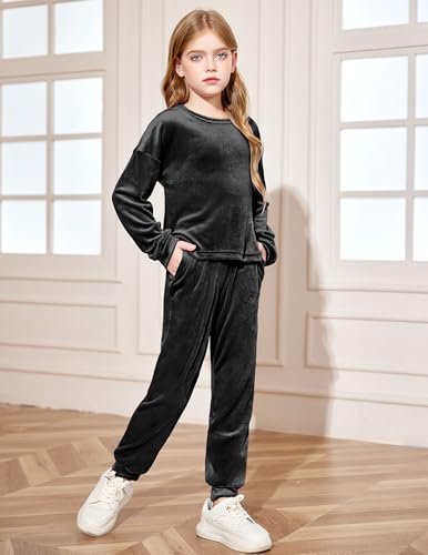 Image of Arshiner Girls 2 Piece Outfit Sweatsuits Set Kids Velour Sweatshirts & Sweatpants Tracksuits Set for Girls
