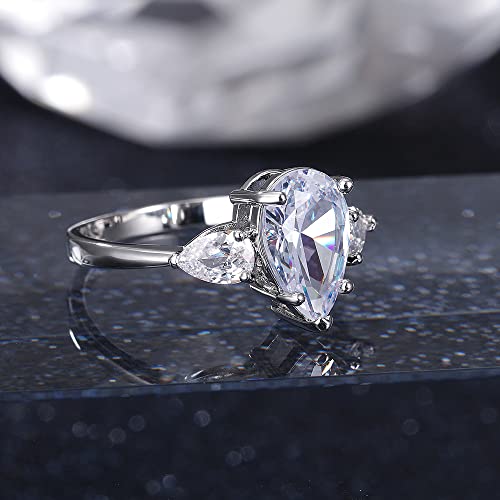 Shining Classic Plated Silver Pear Cut Teardrop Halo Cubic Zirconia CZ Statement 3-Stone Eternity Wedding Engagement Ring for Women (US size 7)4