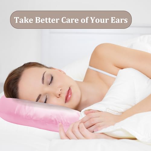 Image of Ear Piercing Pillow for Side Sleepers with Ear Hole, Donut Pillow for Ear with Silky Pillowcase for CNH and Ear Pain Inflammation Pressure Sores Piercing, Ear Guard Pillow (Light Pink Silk)
