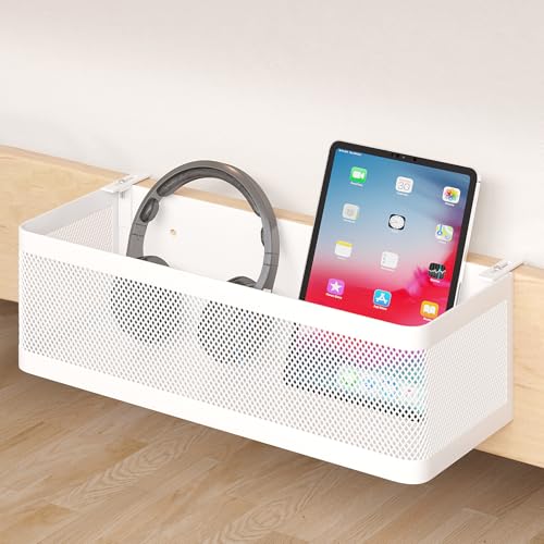 Bedside Caddy Shelf for Bunk Bed,Office Cubicle Walls, Crib Rails,Dorm Bed&Balcony Rails Bunk Bed Accessories Bed Shelf for Cellphone Glass Headphone Magazine(White, L13.78in*W5.12in*H3.94in)