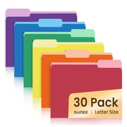 SUNEE File Folders, 30 Pack Manilla Folders 8.5 x 11, Colored File Folders Home Office School Supplies for Documents Files Paper, 6 Assorted Colors