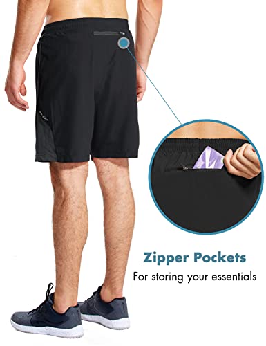 baleaf Men's 7" Running Shorts with Mesh Liner Zipper Pocket for Athletic Workout Gym3