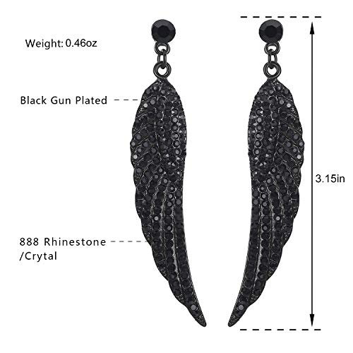 mecresh Vintage Floral Teardrop Butterfly Wing Black Austrian Crystal Drop Dangle Earrings for Women Bride Gift3