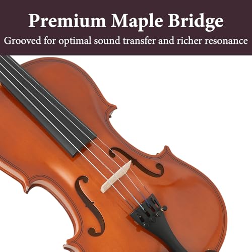 Image of 4 /4 Full Size Beginner Violin - Acoustic Fiddle Set for Adults, Teens, and Students (Age 12+), with Case, Bow, Bridge, and Rosin (Brown)