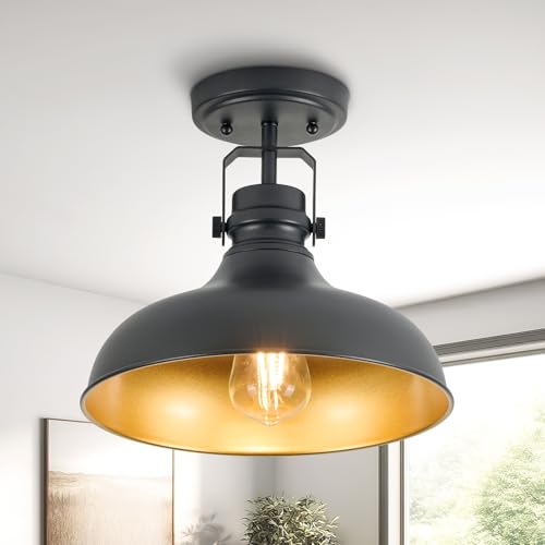 Image of Metal Semi Flush Mount Light Fixture 11.4 inch Ceiling Light Black
