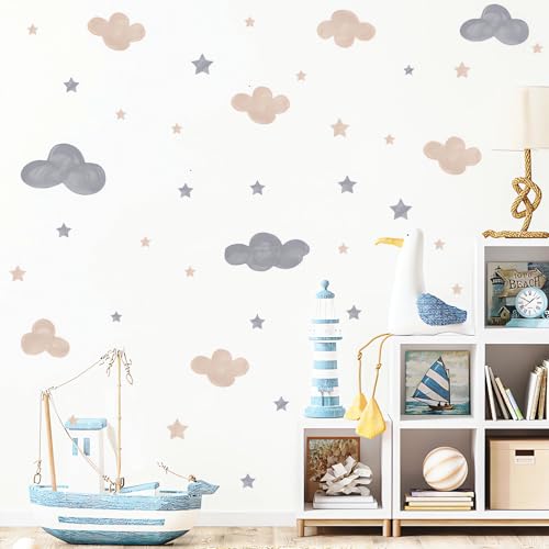 Vinilos Decorativos Nubes Estrellas Marrón Gris 2 Planchas miniatura 2